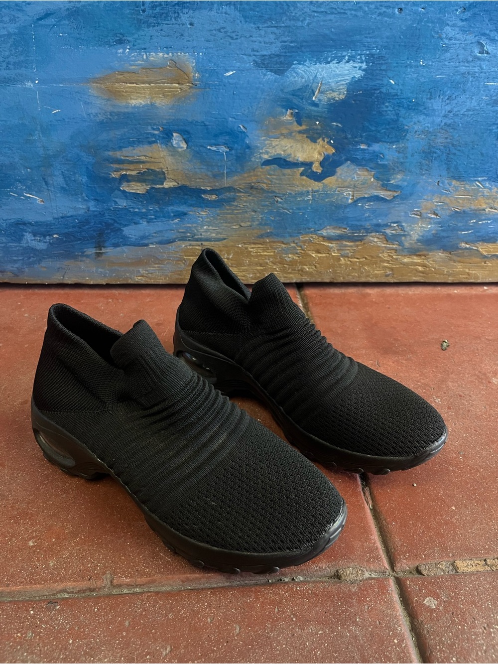 Women's Black Slip-On Knit Athletic Sneakers - Lightweight Comfort